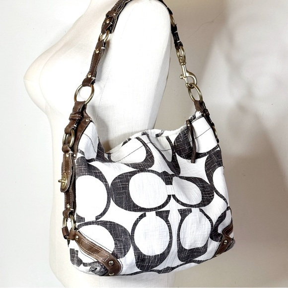 Coach Legacy Cotton Carly Bag Brown Leather Brass Hardware No. A07743-10795 - Picture 2 of 12